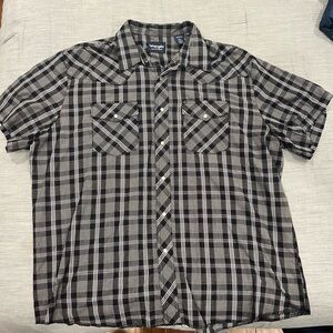 Wrangler Men's Gray and Black Plaid Button Down Pearl Snap Shirt Size XXL